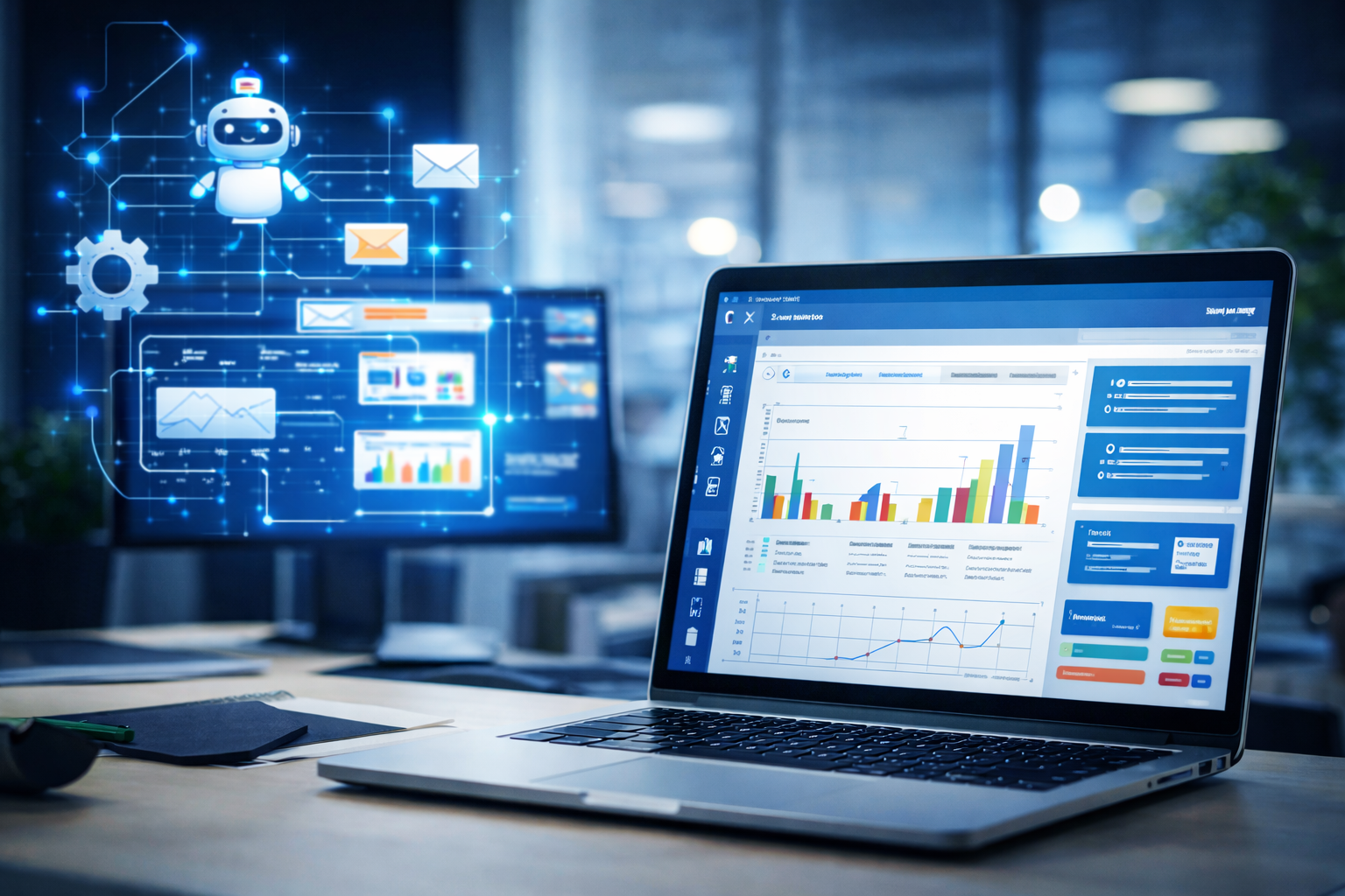 Automation workflow on modern office desk Automation workflow on modern office desk